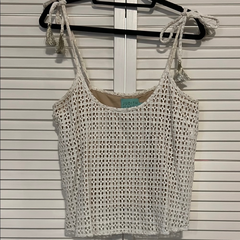 Judith March Cream Cropped Lace Camisole with Tie Sleeves Size Large